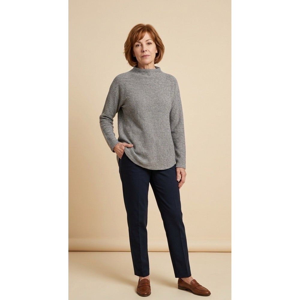 Land's End Women's XL 18 Gray Soft Knit Tunic Sweater Oversized Long Sleeve